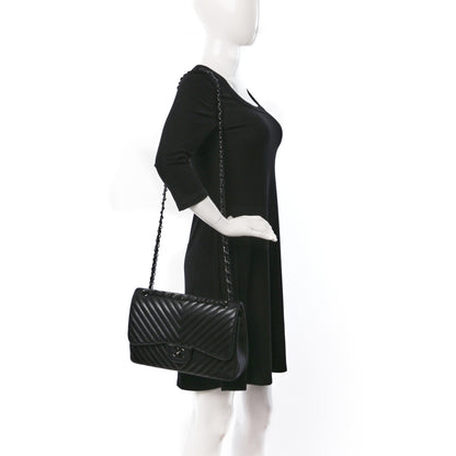 Chanel Lambskin Chevron Quilted Jumbo Double Flap So Black 2 of 9