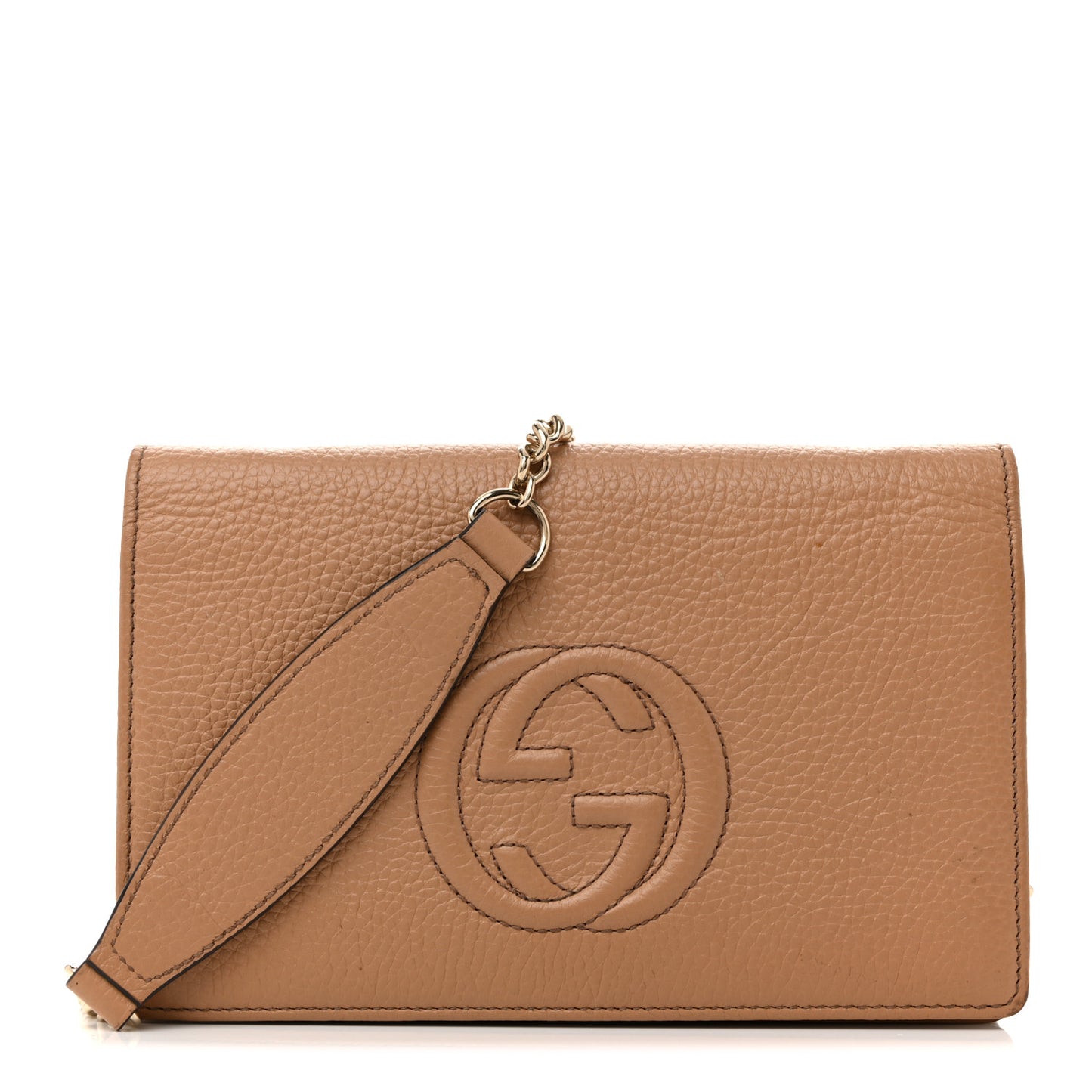 Pebbled Calfskin Soho Wallet On Chain Camelia
