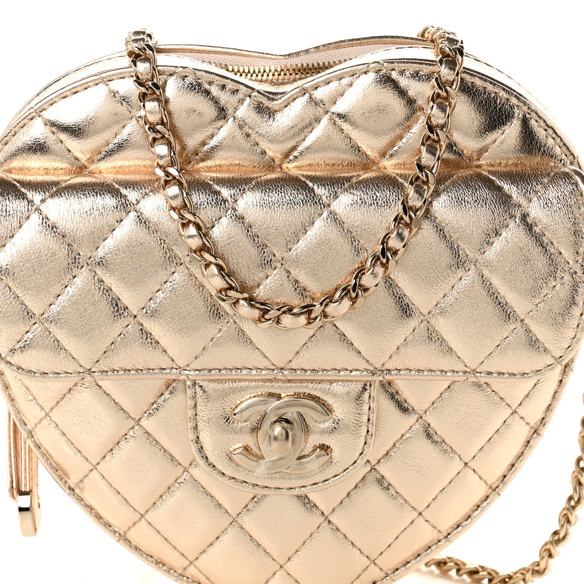 Chanel Metallic Lambskin Quilted Large CC In Love Heart Bag Gold 7 of 10