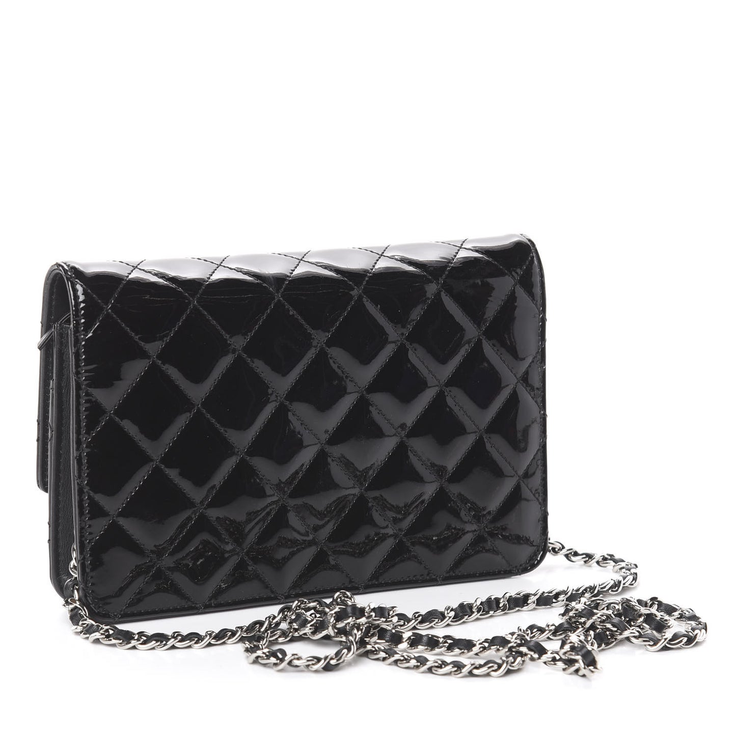 Patent Quilted Brilliant Wallet On Chain WOC Black