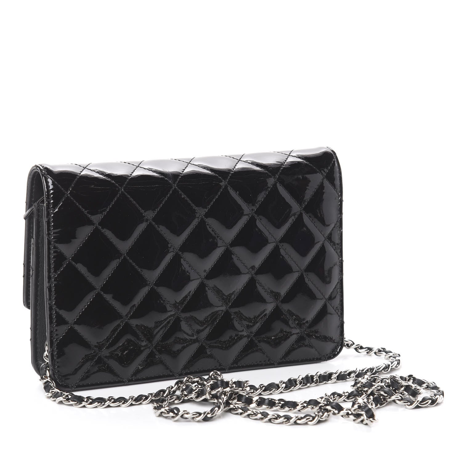 Chanel Patent Quilted Brilliant Wallet On Chain WOC Black 2 of 9