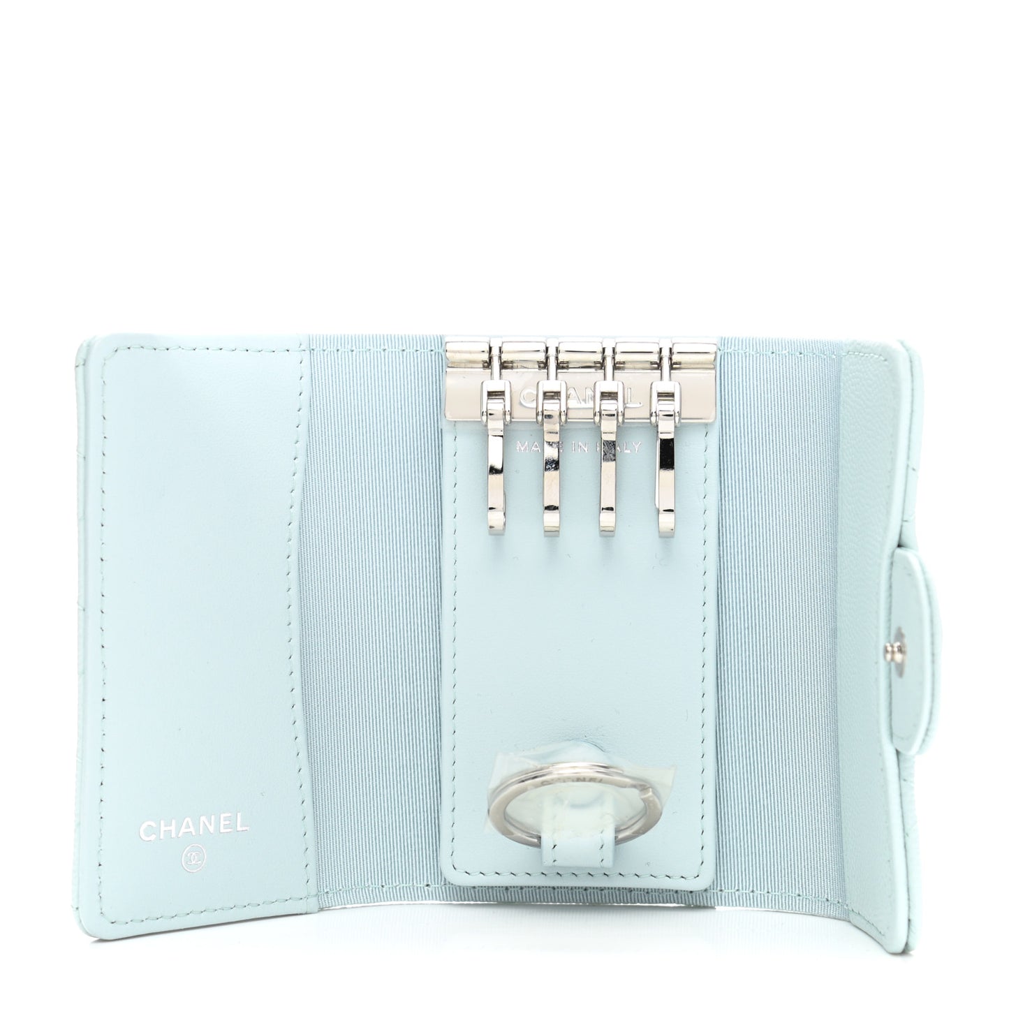 Caviar Quilted Classic 4 Key Holder Wallet Light Blue