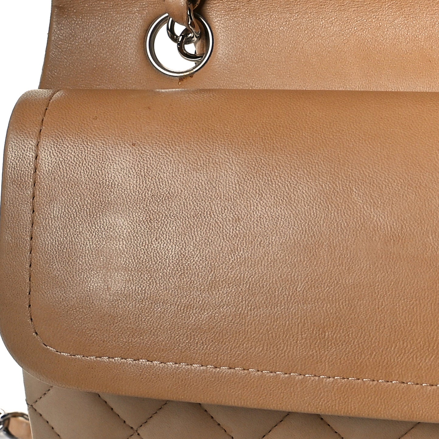 Lambskin Quilted Medium Double Flap Beige