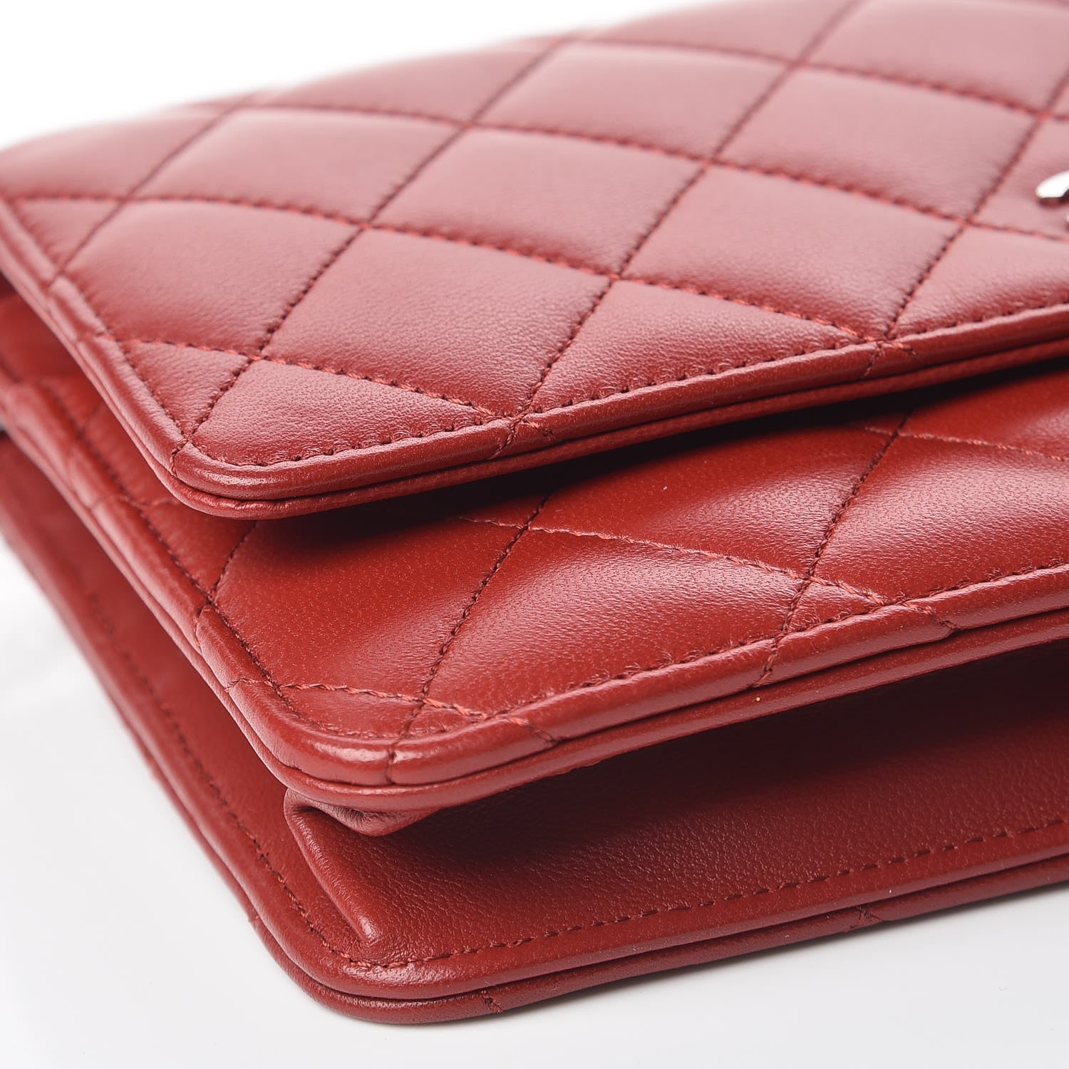 Chanel Lambskin Quilted Wallet On Chain WOC Red 5 of 11