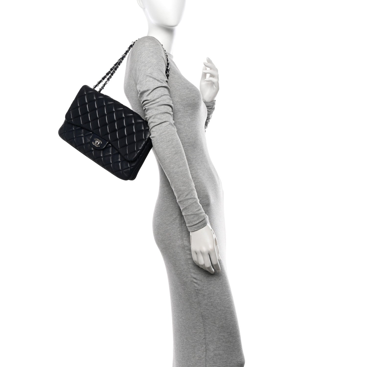 Chanel Lambskin Quilted Jumbo Chanel 3 Flap Navy 3 of 10
