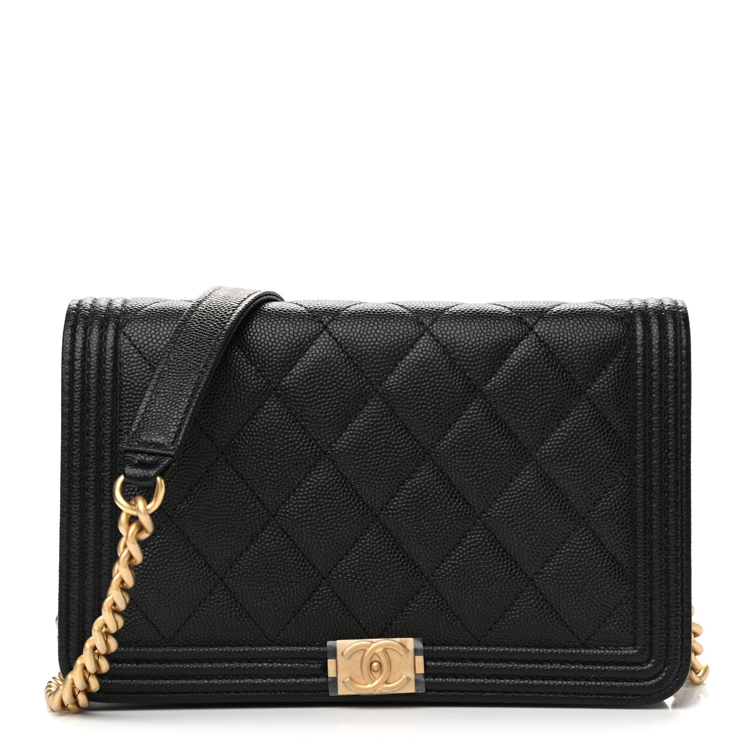 Chanel Caviar Quilted Boy Wallet On Chain WOC Black 1 of 12