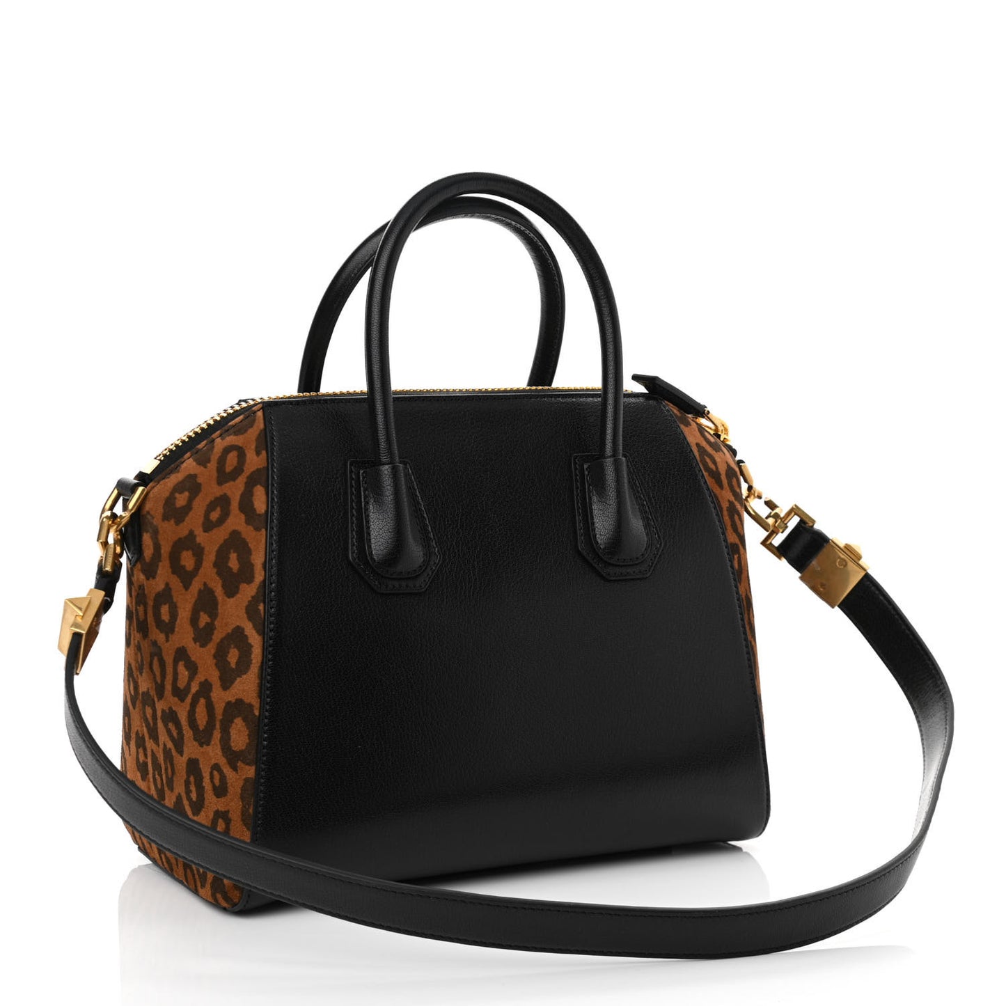 Calfskin Suede Leopard Print Small Antigona Black