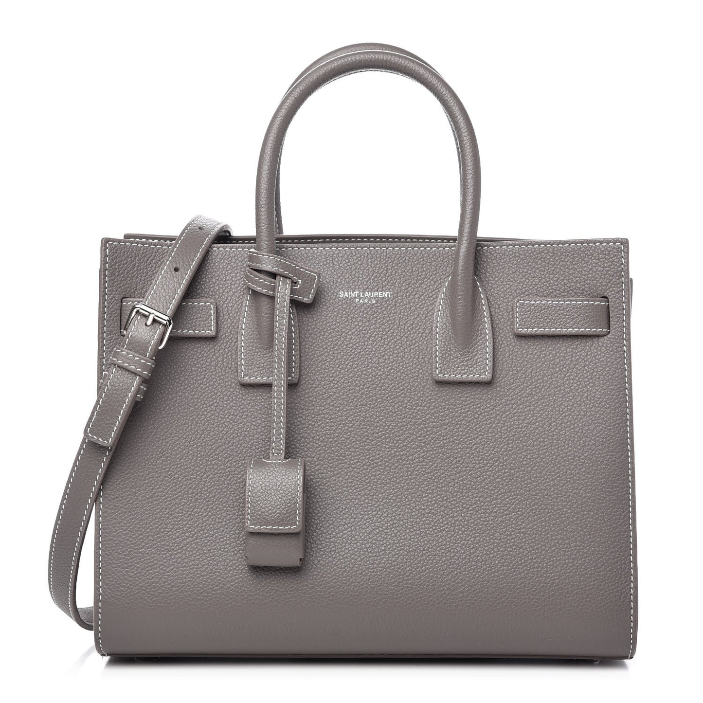Grained Calfskin Topstich Baby Sac De Jour Fog