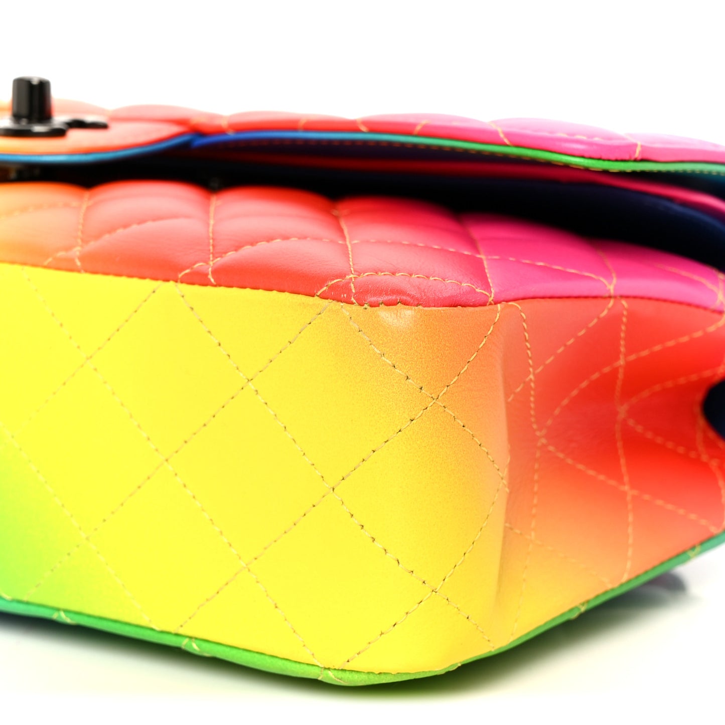 Calfskin Quilted Medium Rainbow Double Flap Multicolor