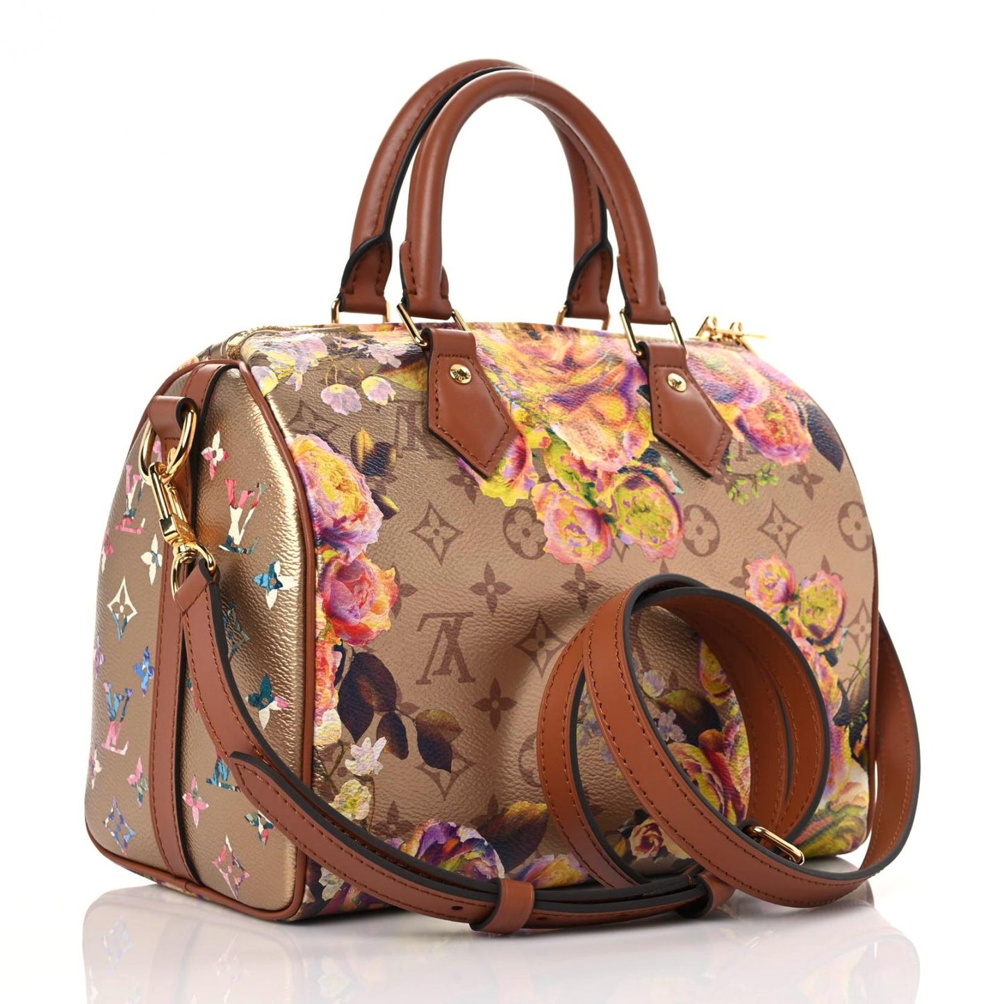Metallic Monogram LV Garden Speedy Bandouliere 25 Gold