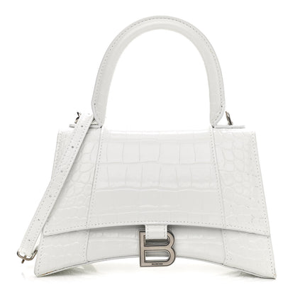 Balenciaga Calfskin Crocodile Embossed Small Hourglass Top Handle Bag White 1 of 15