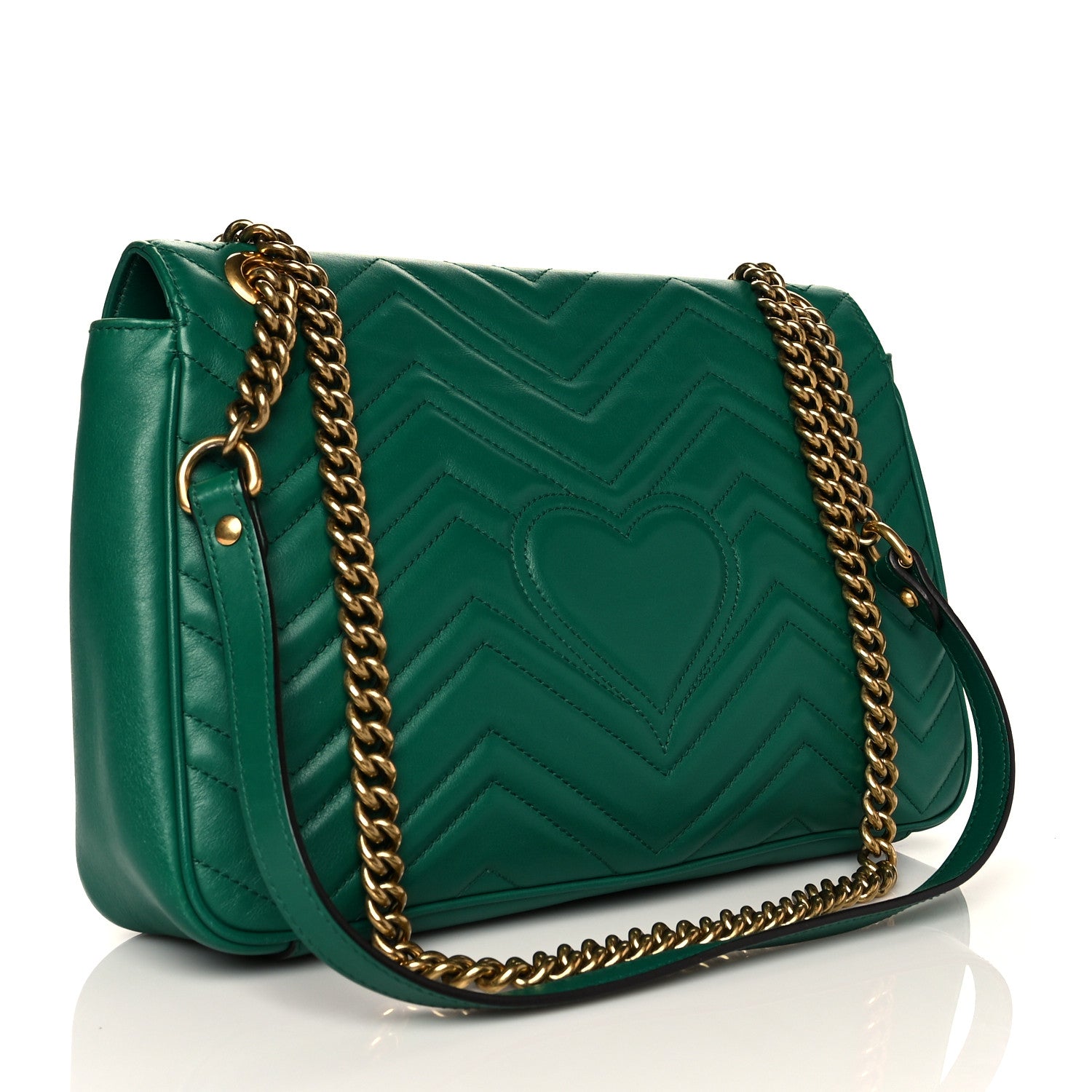 Gucci Calfskin Matelasse Medium GG Marmont Shoulder Bag Emerald Green 3 of 12