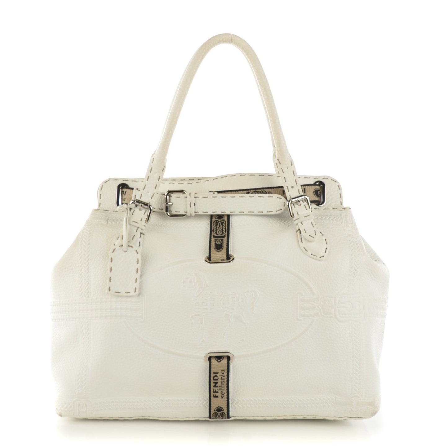 Calfskin Romano Selleria Large Villa Borghese Tote Bianco