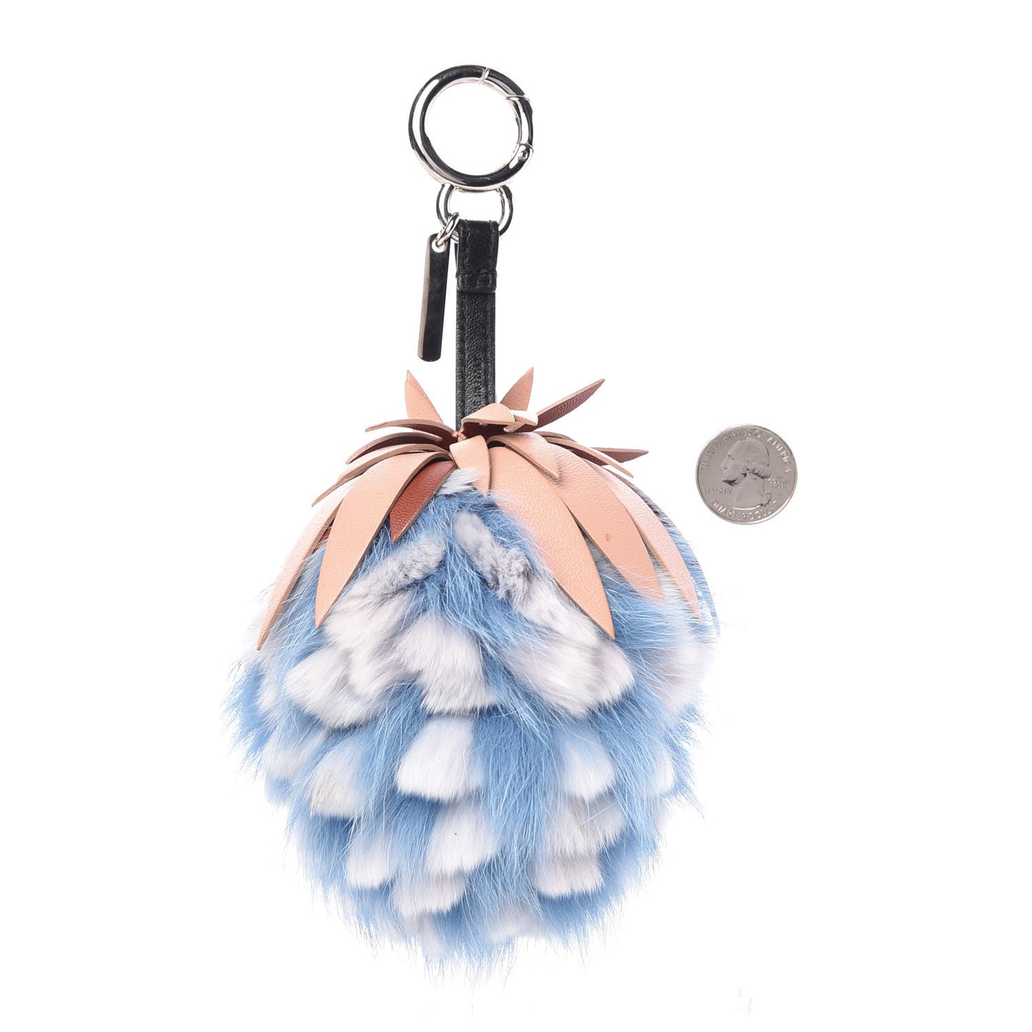 Fox Rabbit Fur Nappa Pineapple Bag Charm Nebula Baby Pink Multicolor
