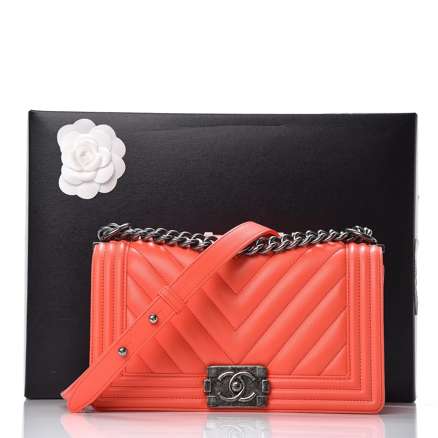 Calfskin Chevron Quilted Medium Boy Flap Coral