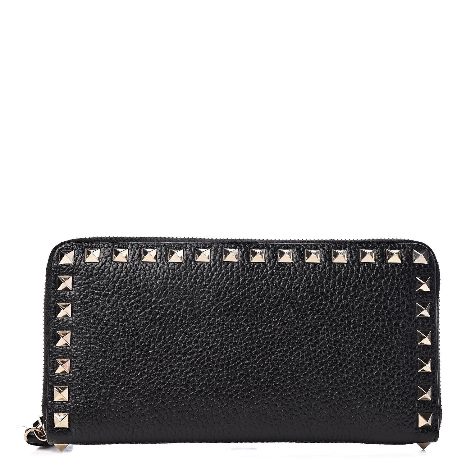 Valentino Garavani Pebbled Calfskin Rockstud Zip Around Wallet Black 1 of 10