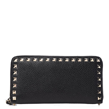 Valentino Garavani Pebbled Calfskin Rockstud Zip Around Wallet Black 1 of 10