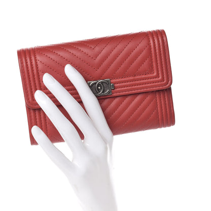Chanel Calfskin Chevron Quilted Medium Boy Flap Wallet Dark Red 2 of 9