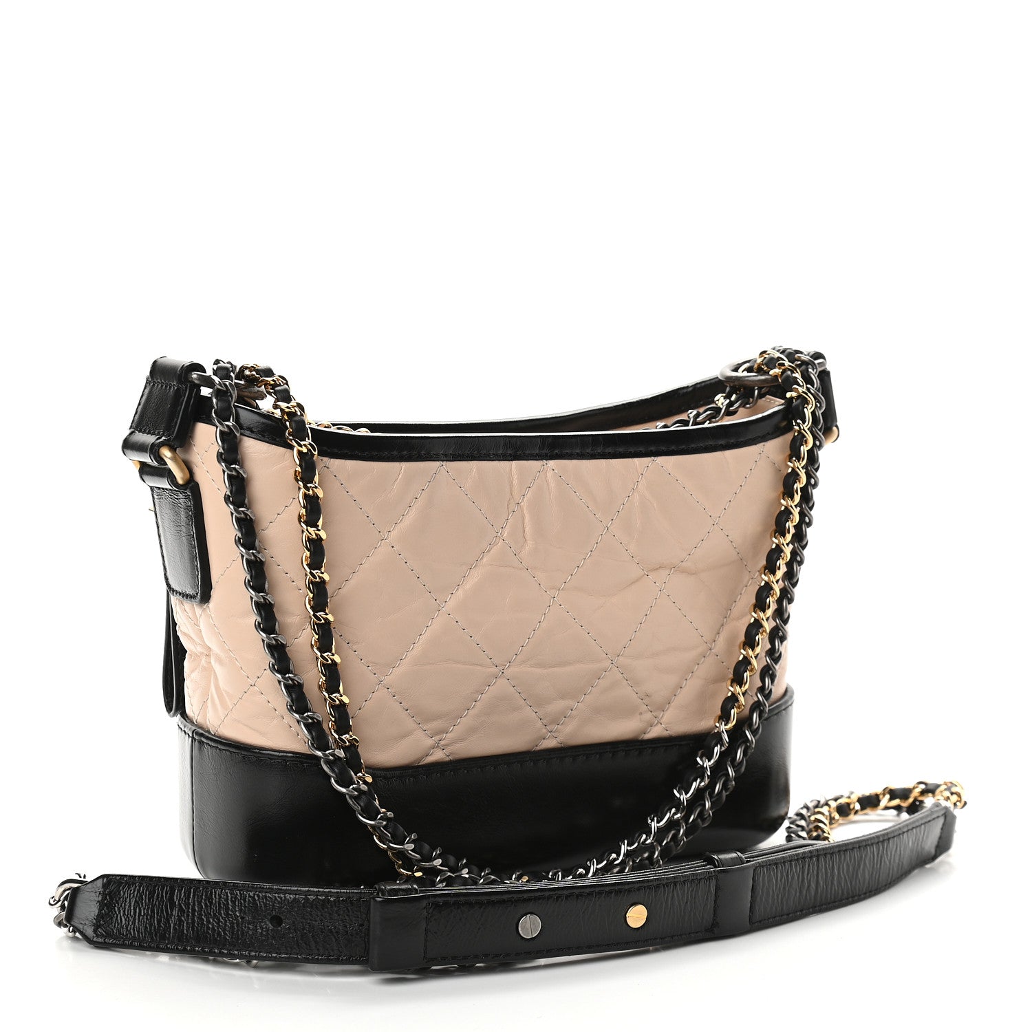 Chanel Aged Calfskin Quilted Small Gabrielle Hobo Beige Black 3 of 11