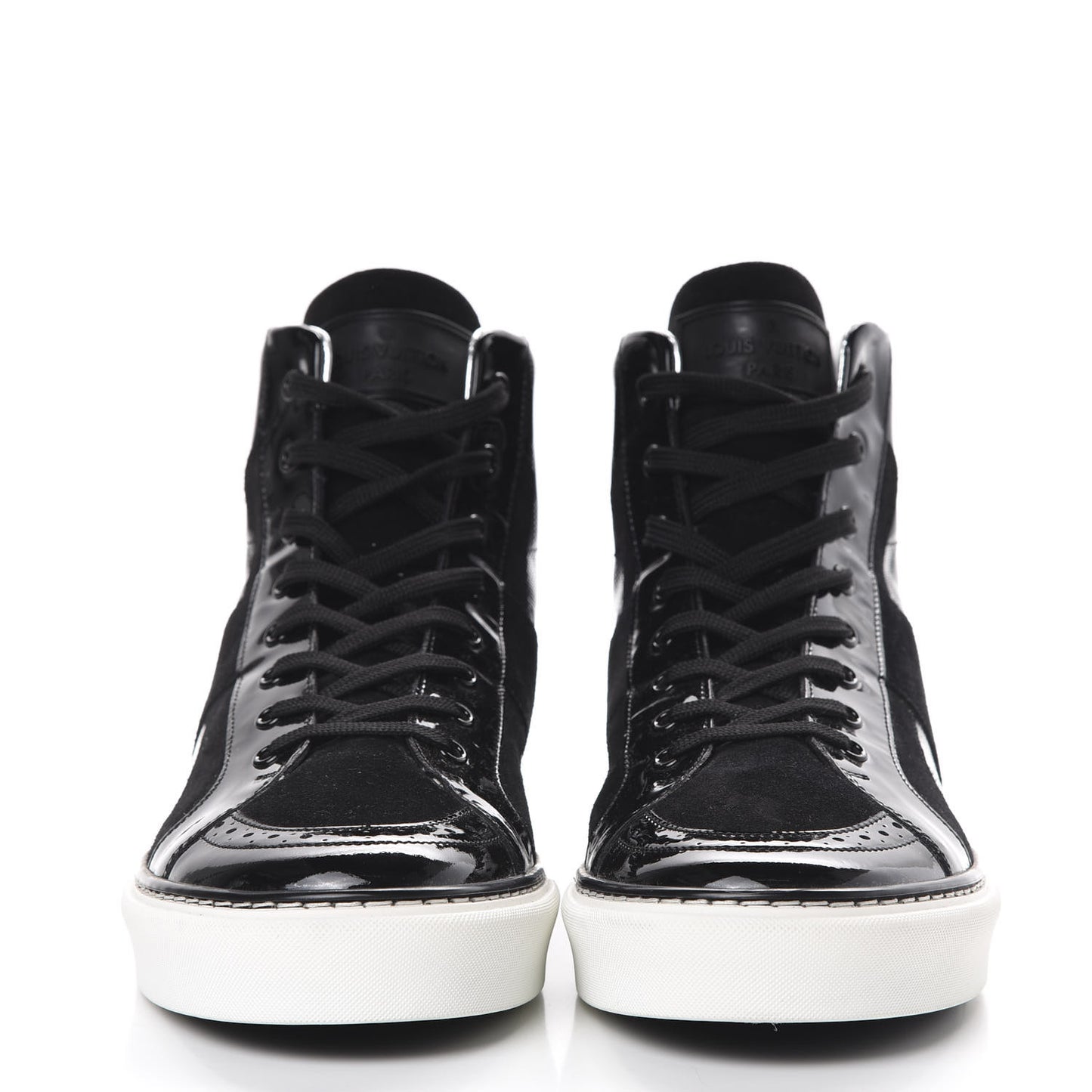 Suede Patent Calfskin Damier High Top Sneakers 8 Black