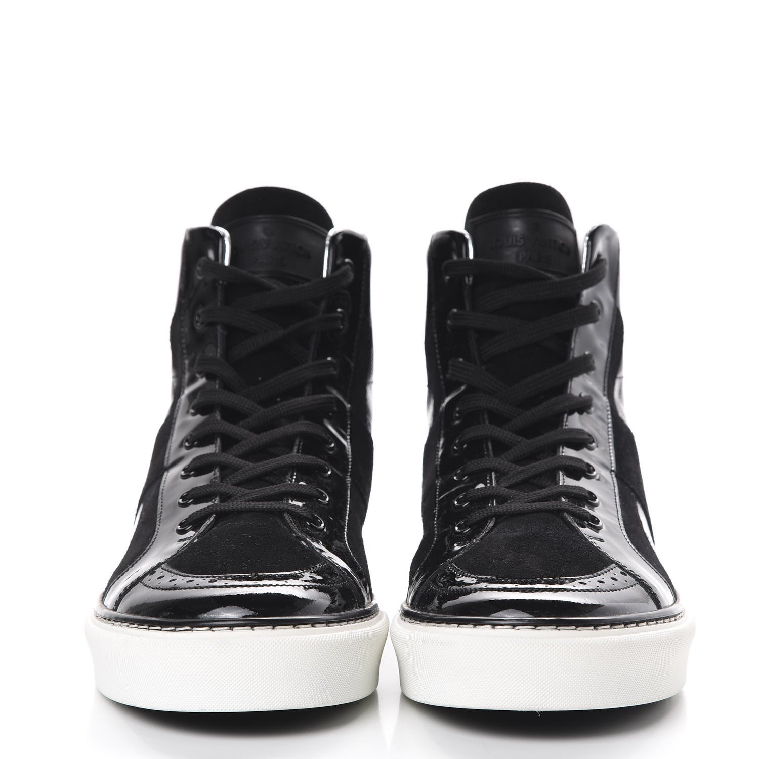 Louis Vuitton Suede Patent Calfskin Damier High Top Sneakers 8 Black 2 of 7