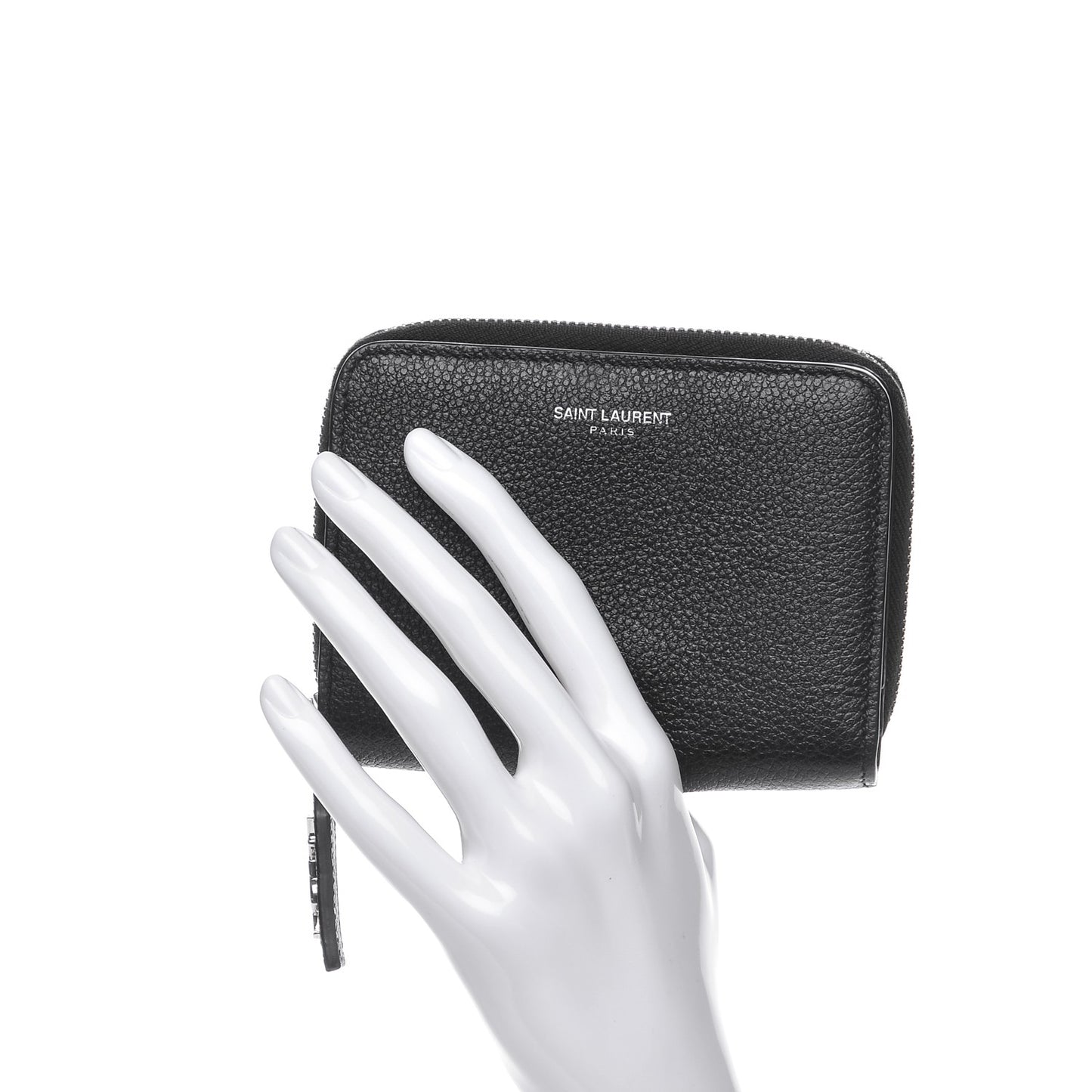 Grained Calfskin Rive Gauche Compact Zip Around Wallet Black