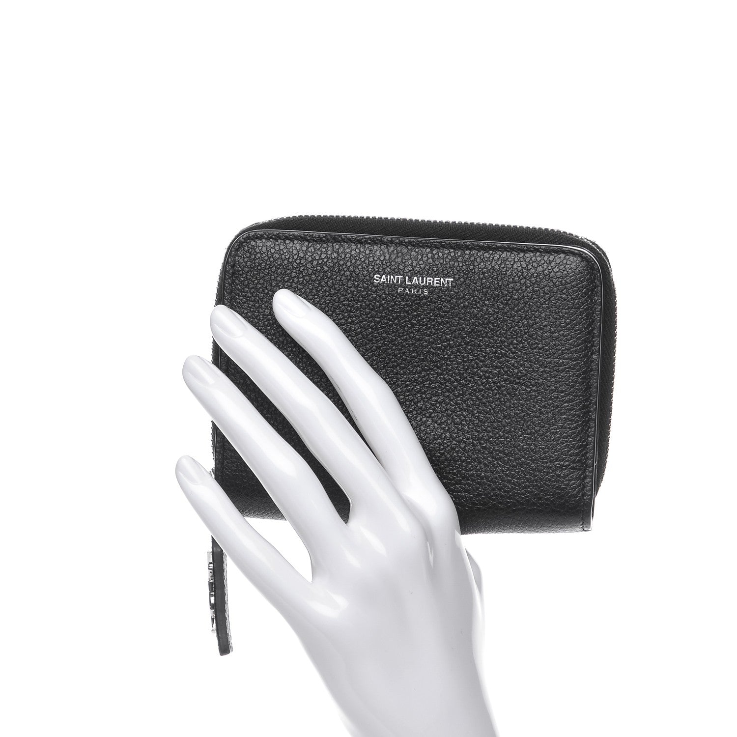 Saint Laurent Grained Calfskin Rive Gauche Compact Zip Around Wallet Black 2 of 7