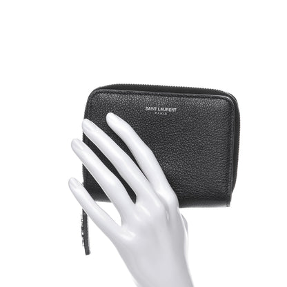 Saint Laurent Grained Calfskin Rive Gauche Compact Zip Around Wallet Black 2 of 7