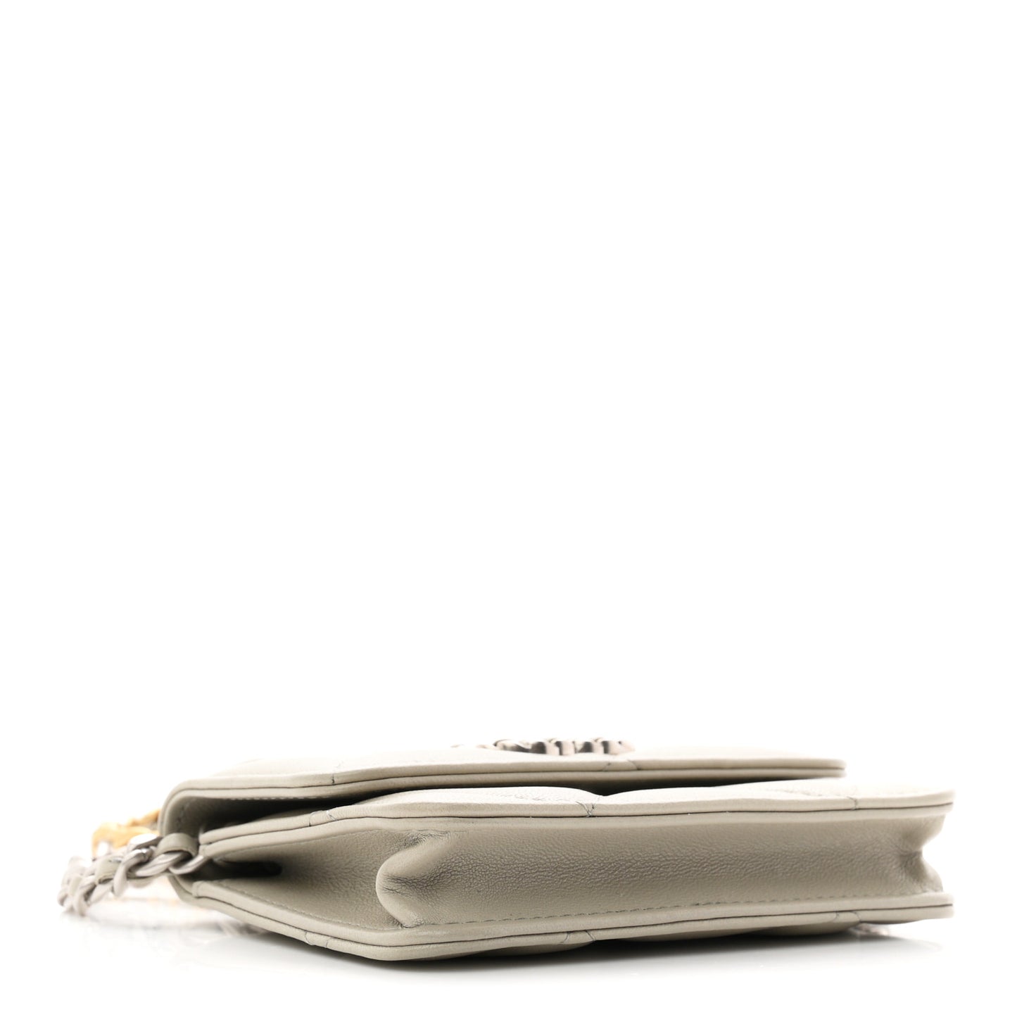 Lambskin Quilted Chanel 19 Flap Coin Purse With Chain Grey