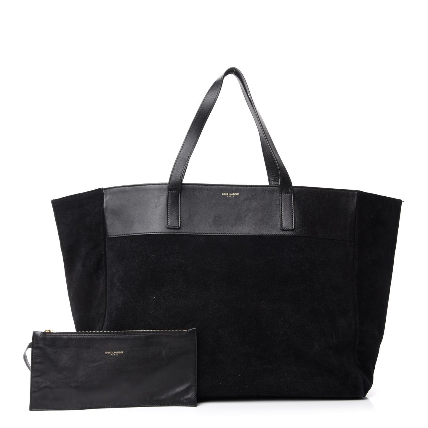 Calfskin Suede Reversible East West Shopper Tote Black