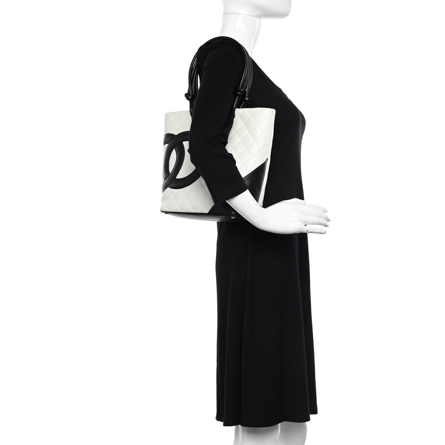 Chanel Calfskin Quilted Medium Cambon Tote White Black 2 of 16