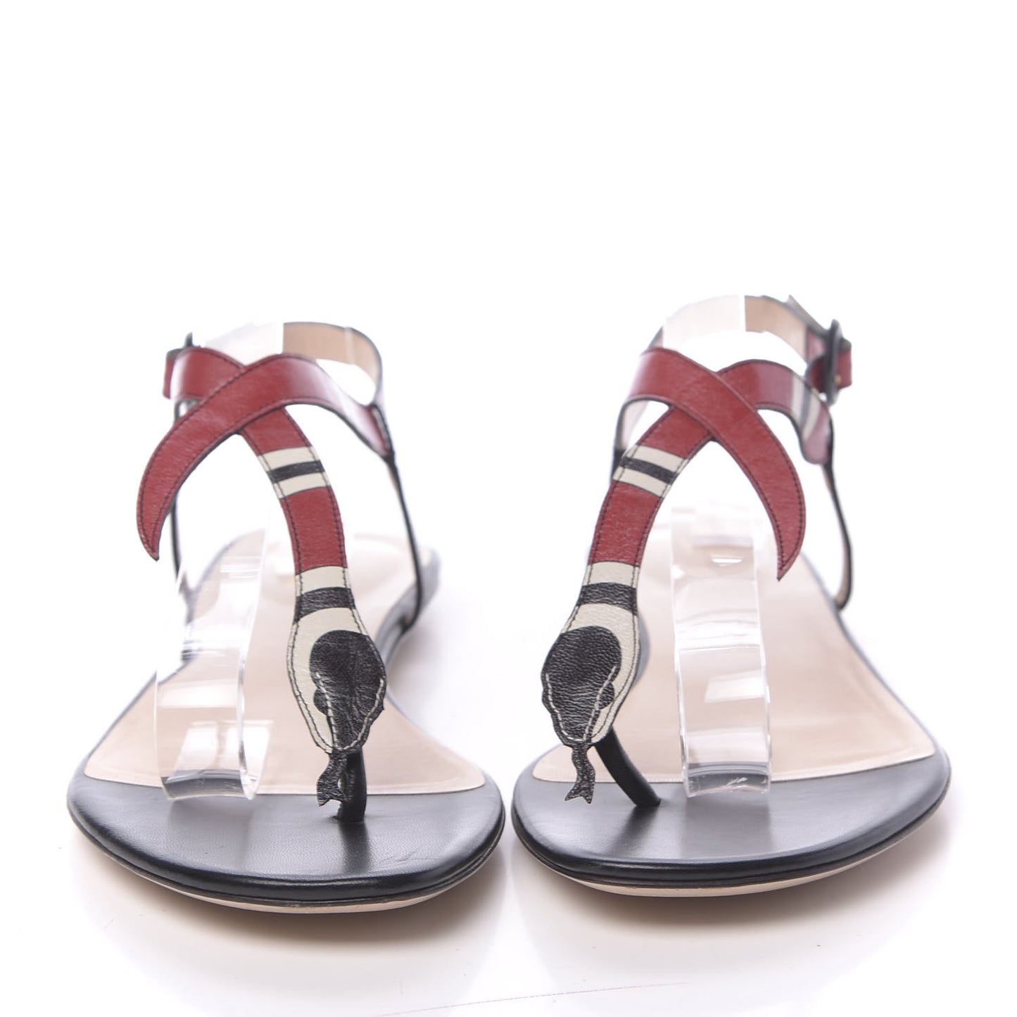 Calfskin Yoko Snake T-Strap Thong Sandals 40 Black