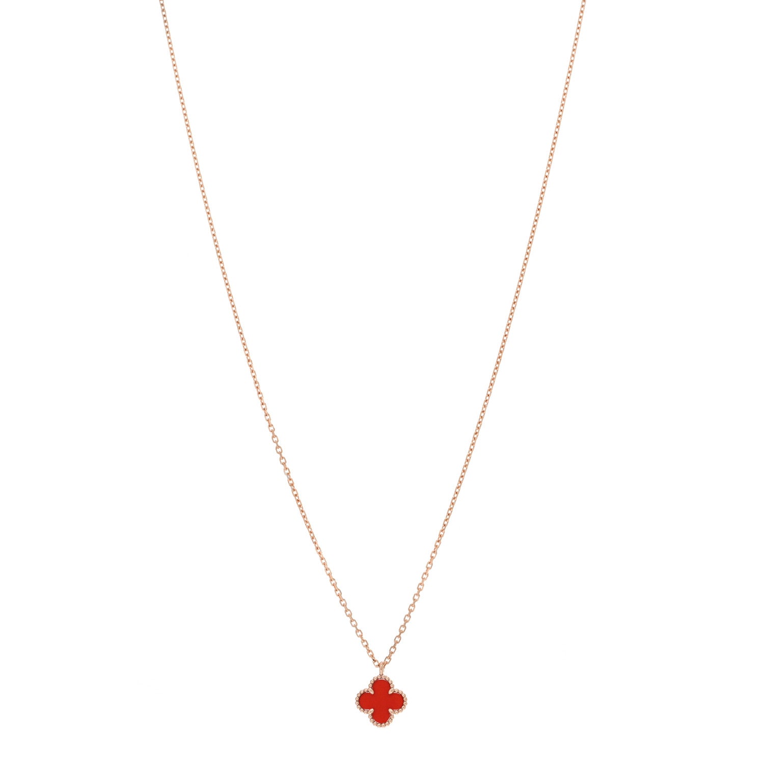 Van Cleef & Arpels 18K Rose Gold Carnelian Sweet Alhambra Pendant Necklace 1 of 6