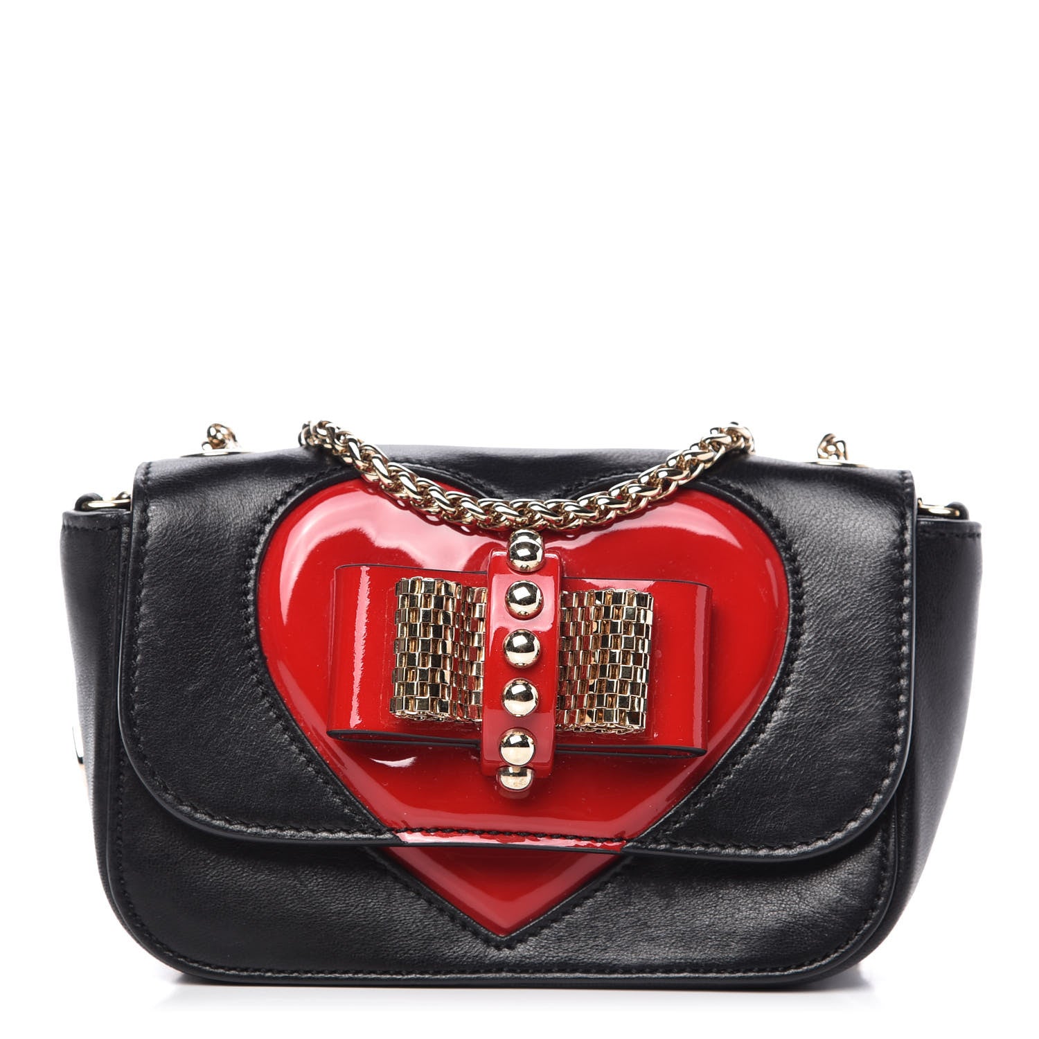Christian Louboutin Calfskin Heart Sweety Charity Crossbody Bag Black Red 1 of 10