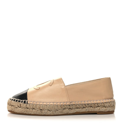Chanel Lambskin CC Espadrilles 37 Beige Black 1 of 10