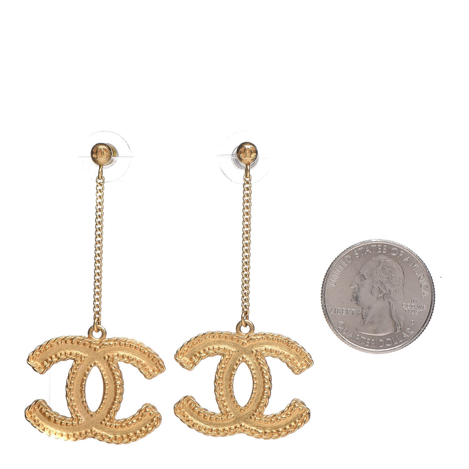 Chanel CC Drop Earrings Matte Gold 2 of 5