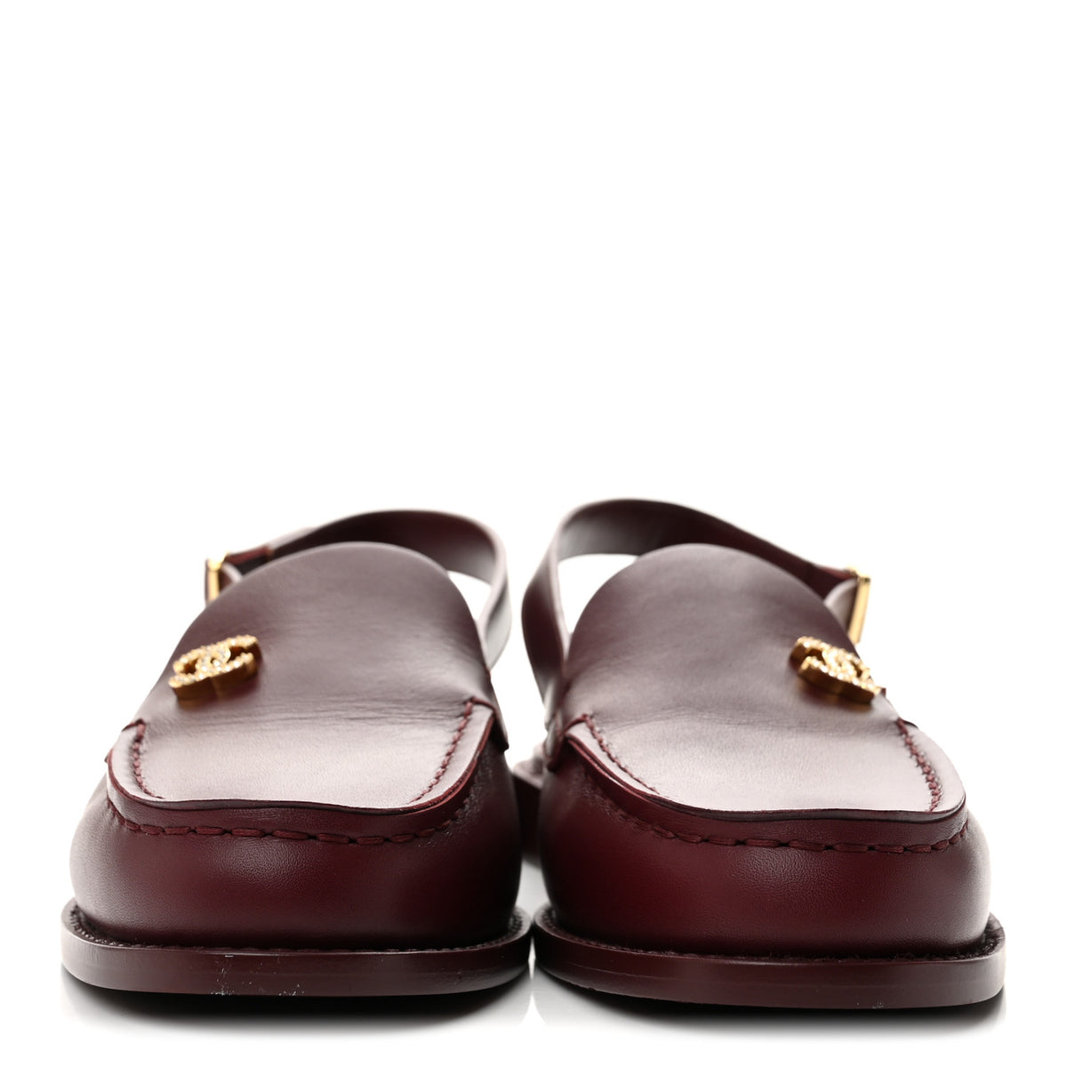 Calfskin Crystal Slingback Loafers 37 Dark Burgundy