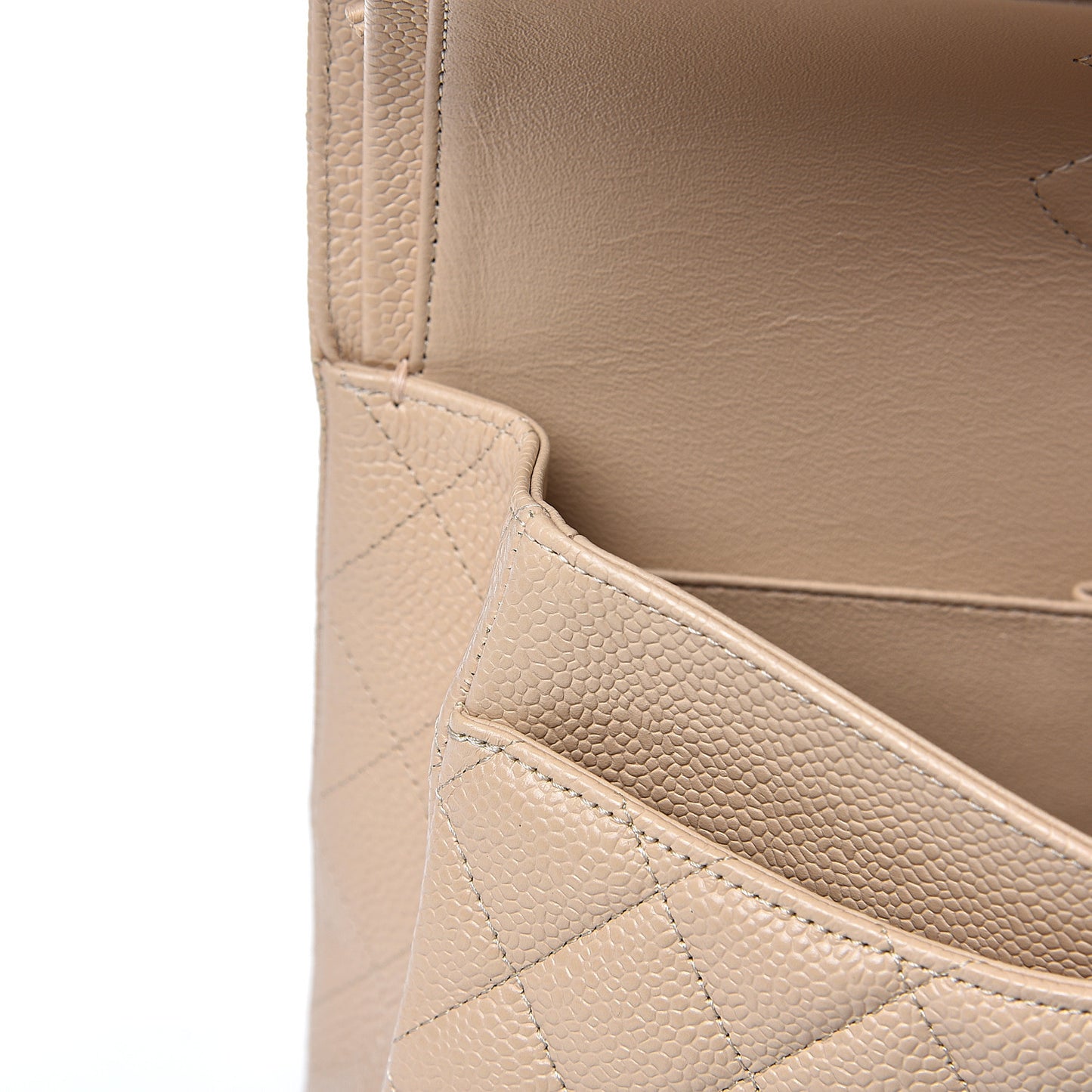 Caviar Quilted Medium Double Flap Beige Clair