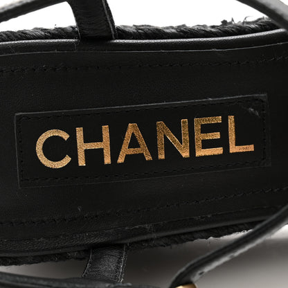 Chanel Lambskin Grosgrain CC Espadrilles Wedges 38 Black 6 of 11
