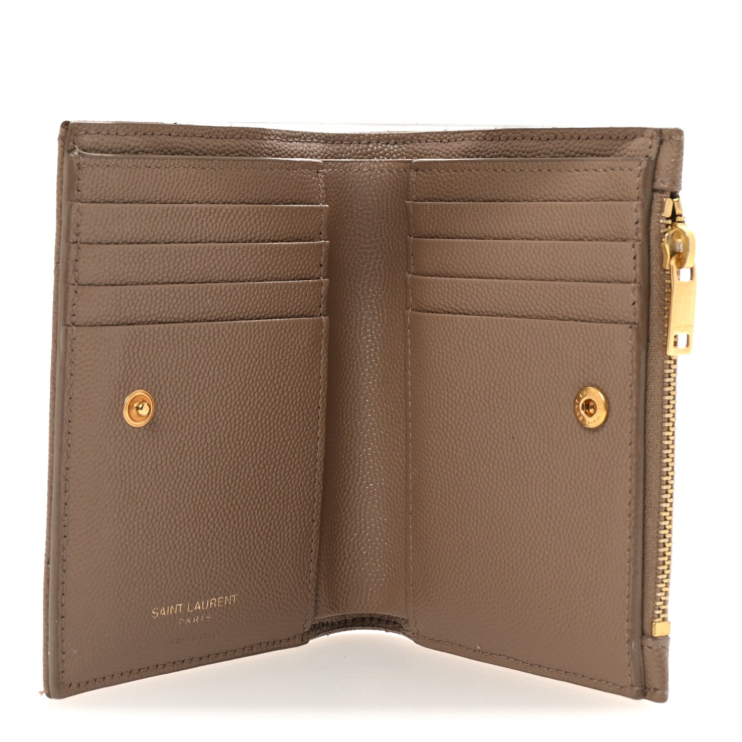 Saint Laurent Grain De Poudre Matelasse Chevron Monogram Zipped Two-Part Wallet Dark Latte 5 of 7