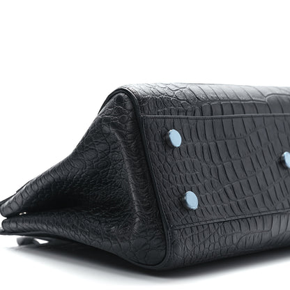 Saint Laurent Calfskin Crocodile Embossed Medium Cabas Rive Gauche Black 8 of 9