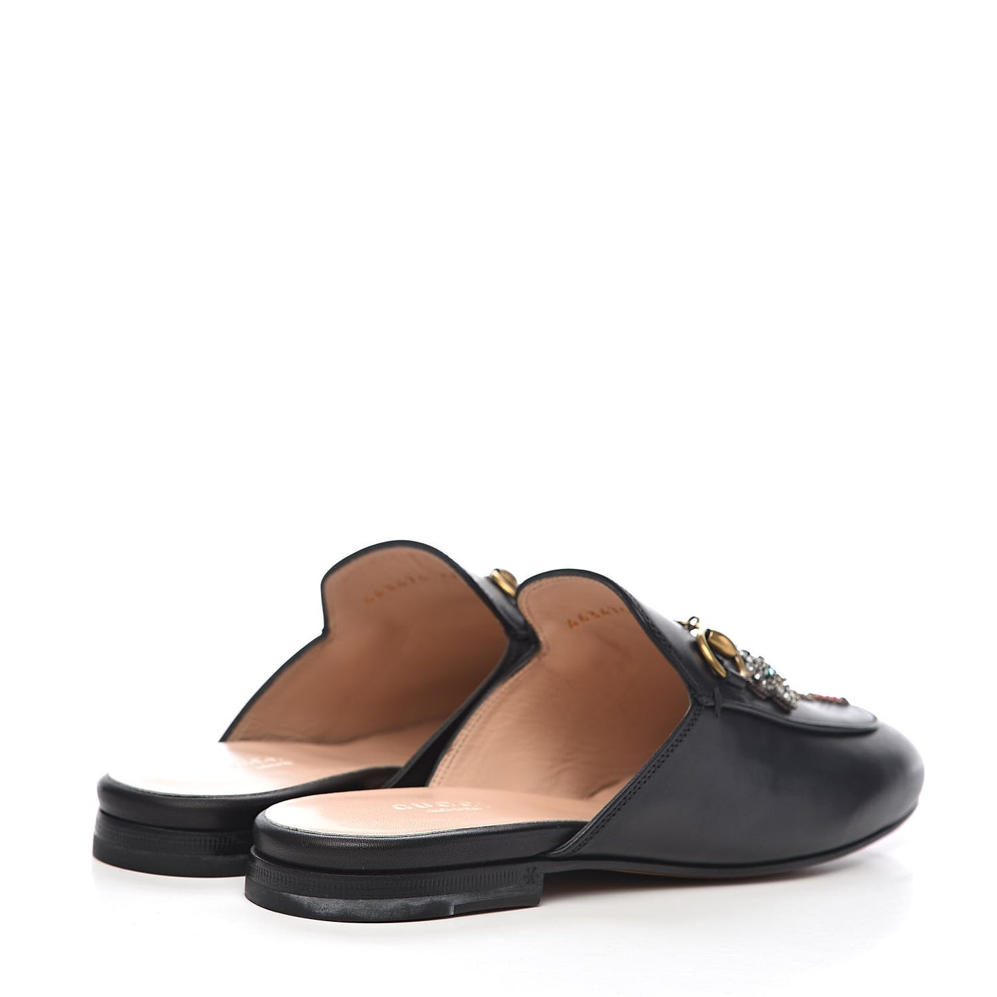 Calfskin Crystal Tiger Embroidered Womens Princetown Slippers 36 Black