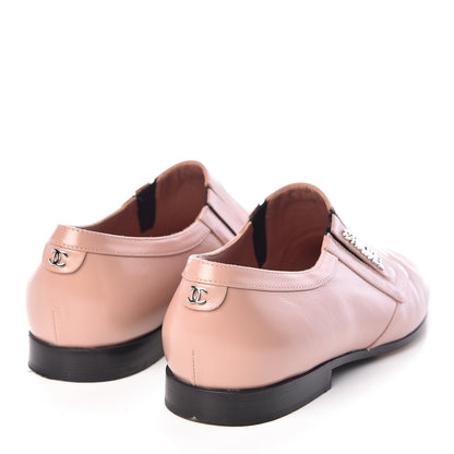 Chanel Glazed Calfskin Logo Slip On Loafers 38 Light Pink 4 of 11