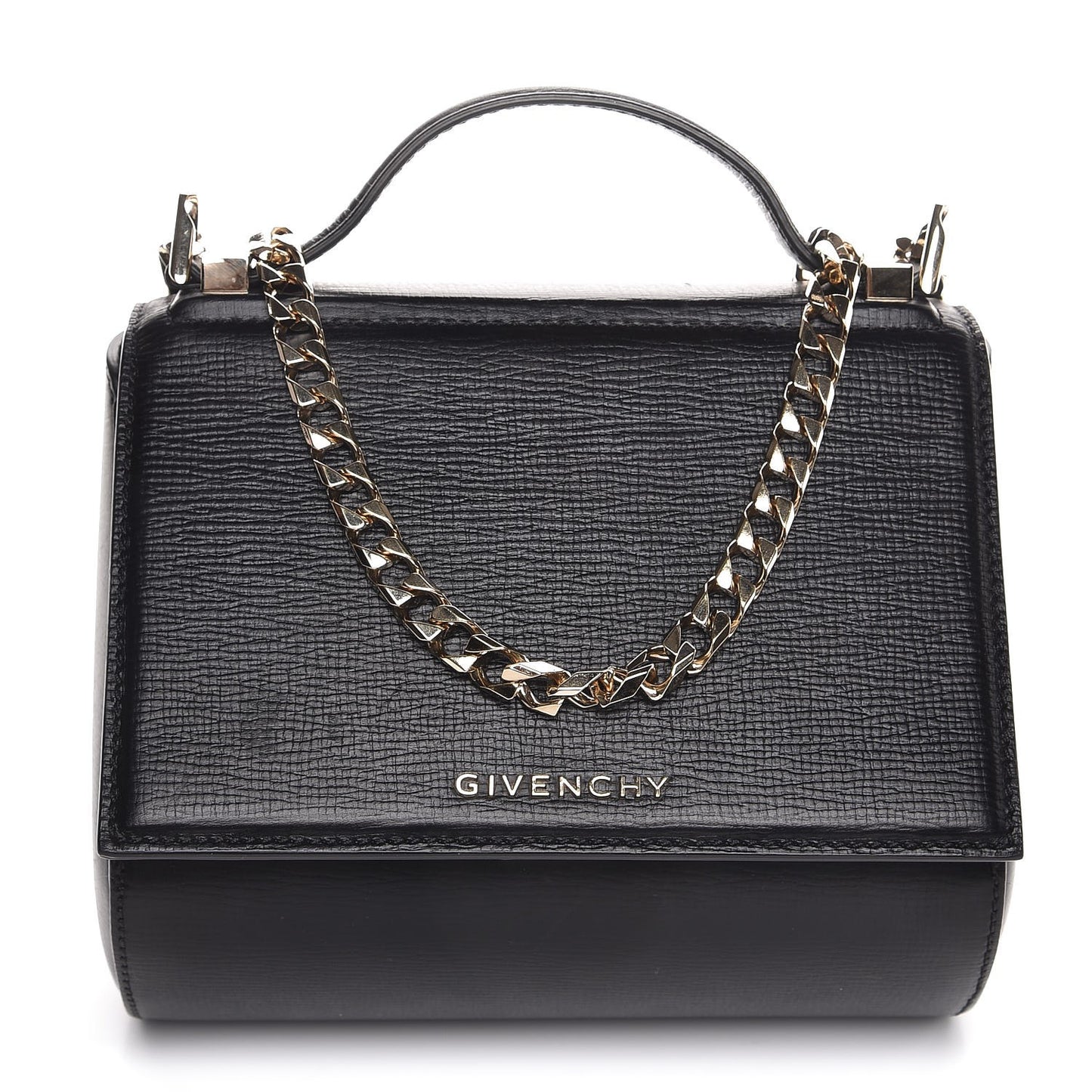 Textured Calfskin Mini Pandora Box Chain Crossbody Bag Black