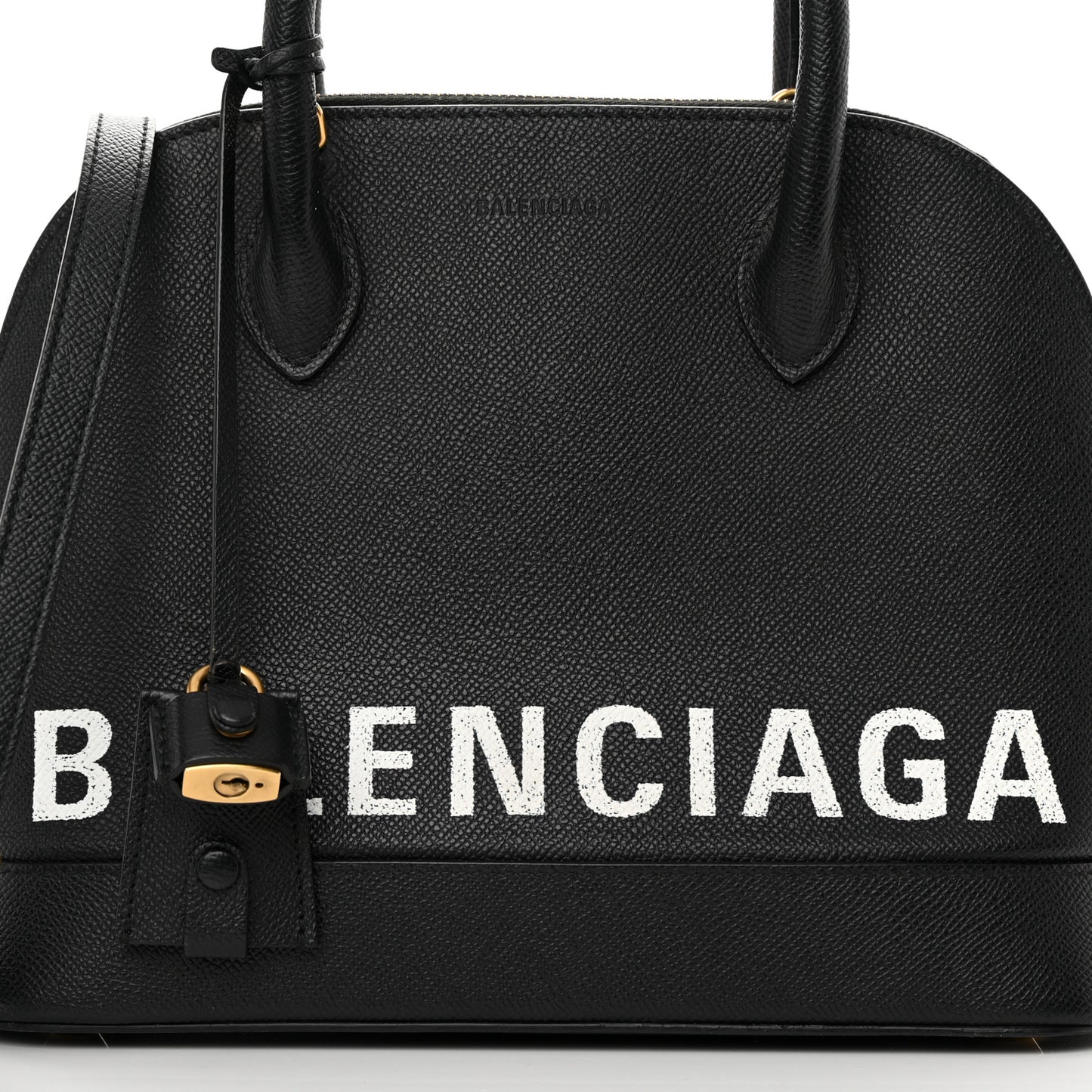 Signature Grained Calfskin Logo S Ville Top Handle Bag Black White