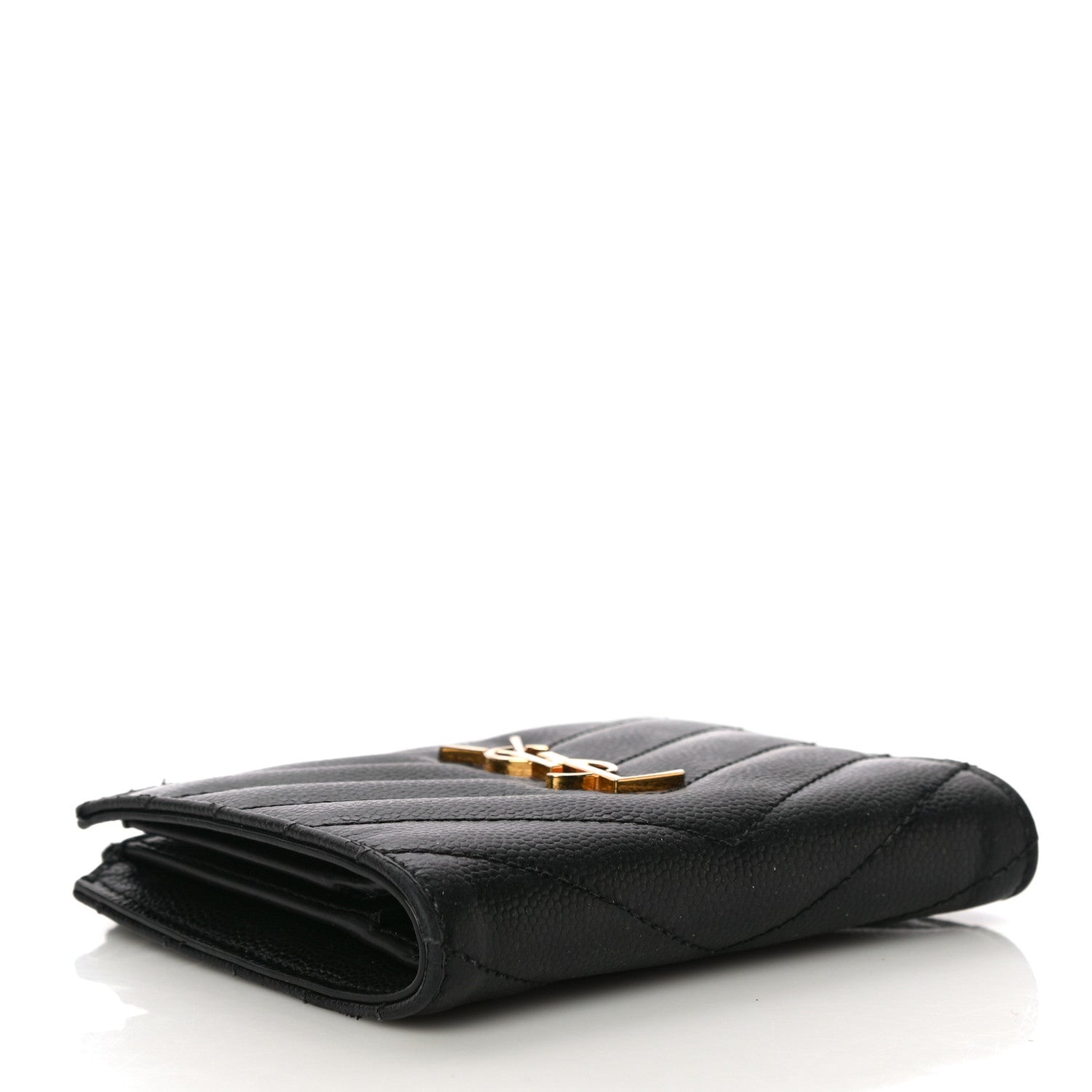 Saint Laurent Grain De Poudre Matelasse Chevron Monogram Zipped Card Case Black 4 of 22