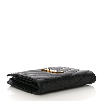 Saint Laurent Grain De Poudre Matelasse Chevron Monogram Zipped Card Case Black 4 of 22