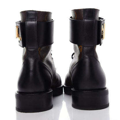 Louis Vuitton Calfskin Monogram Wonderland Flat Ranger Boots 37 Black 7 of 10