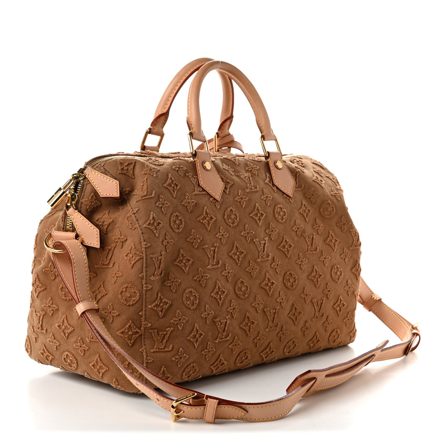 Denim Monogram Stone Speedy Bandouliere 35 Caramel