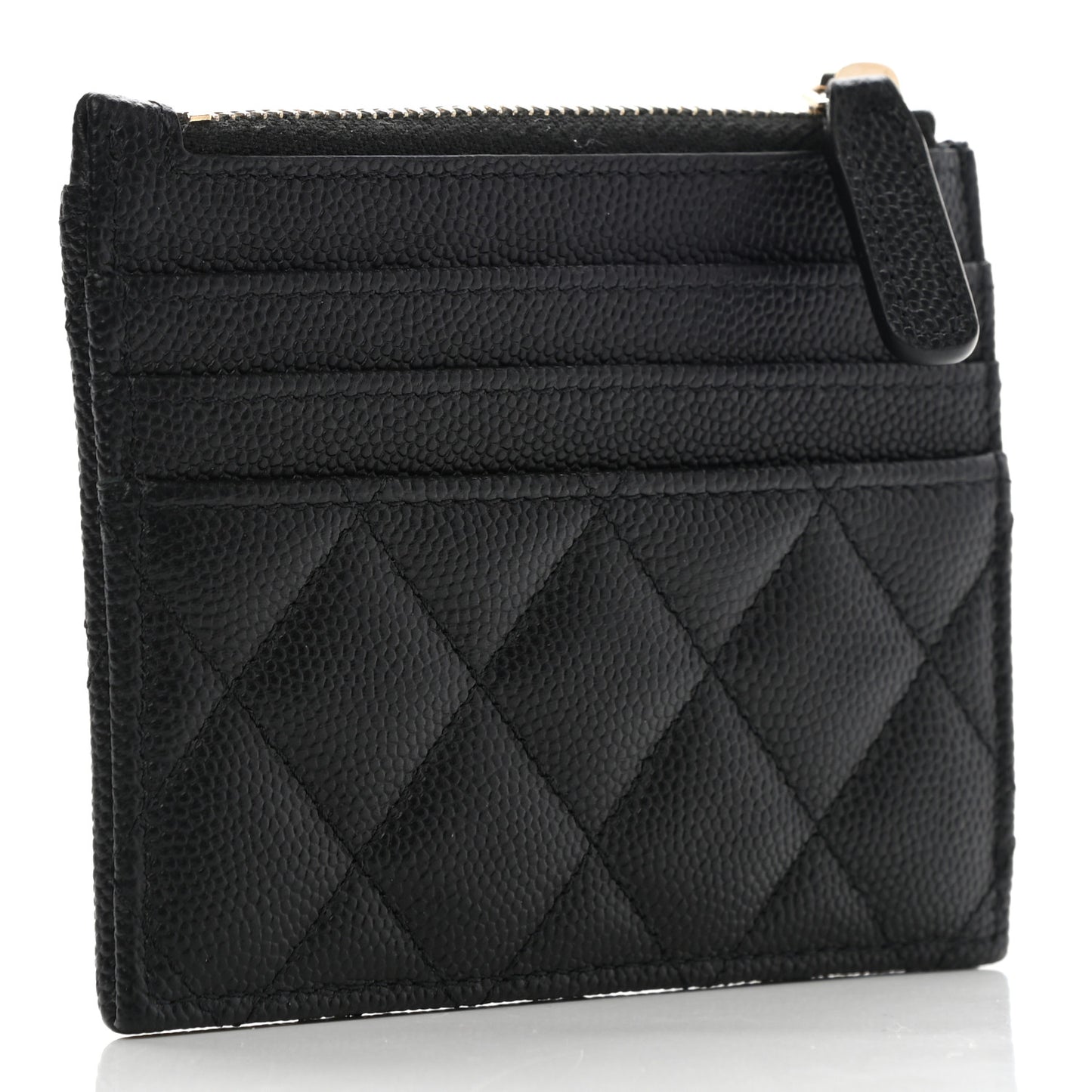 Caviar Quilted CC Zip Card Holder Black